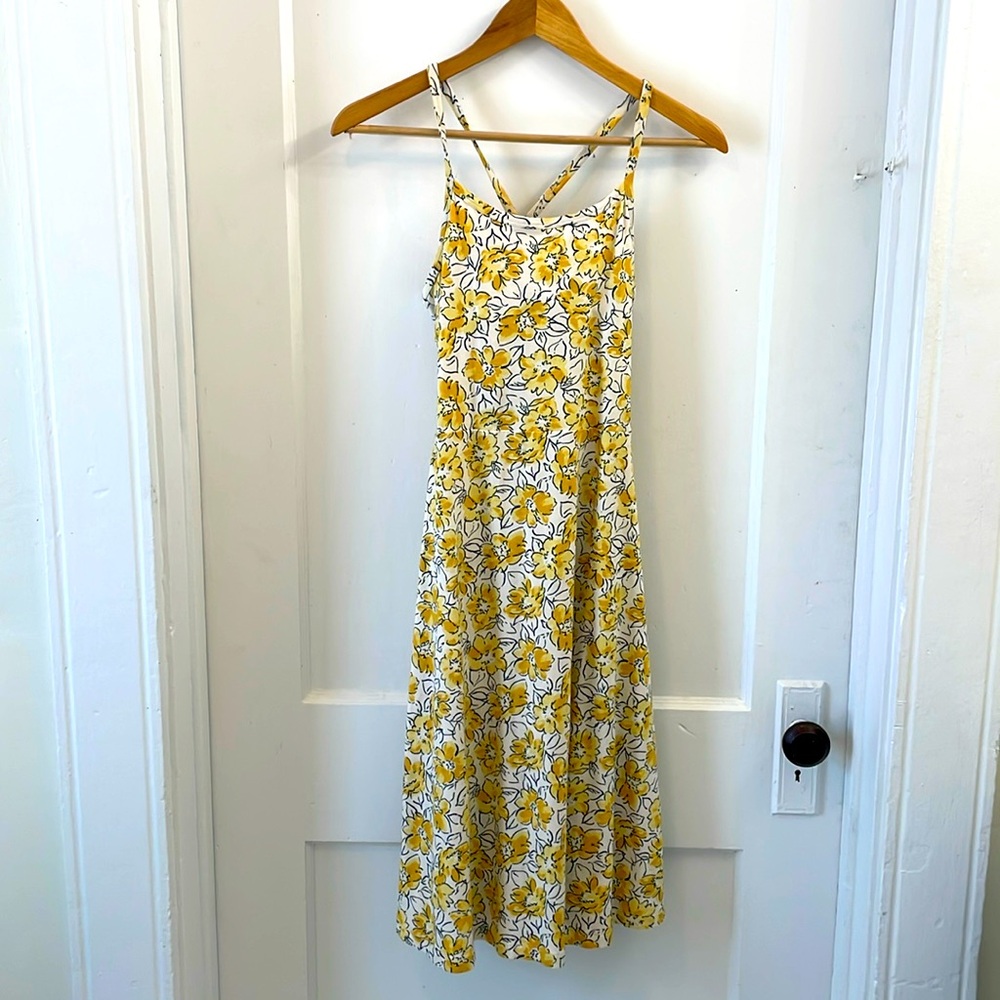 Pact Floral Cotton Fit and Flare Midi Dress size Medium Yellow White